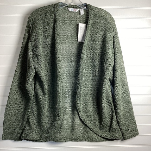 D&CO NWT Open front Knit Cardigan Size Small green/ Tan. - Picture 1 of 14